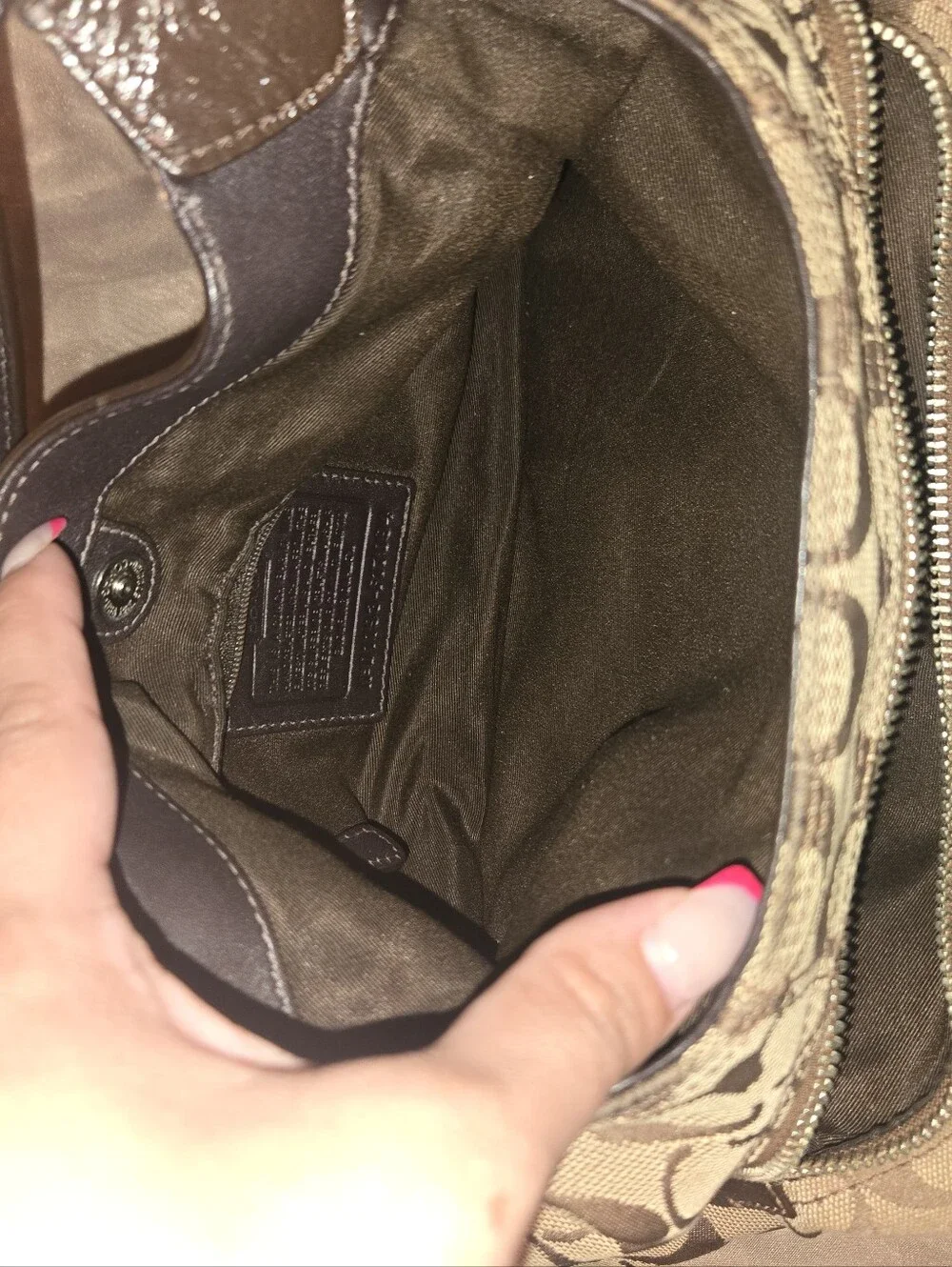 Coach Signature Canvas Hobo Bag in Khaki and Dark Brown